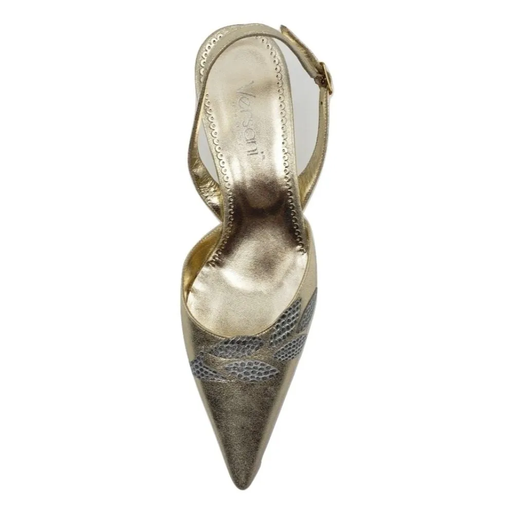 1313 Stella Lizard Platino Argento Leather Versani Slingback Pumps